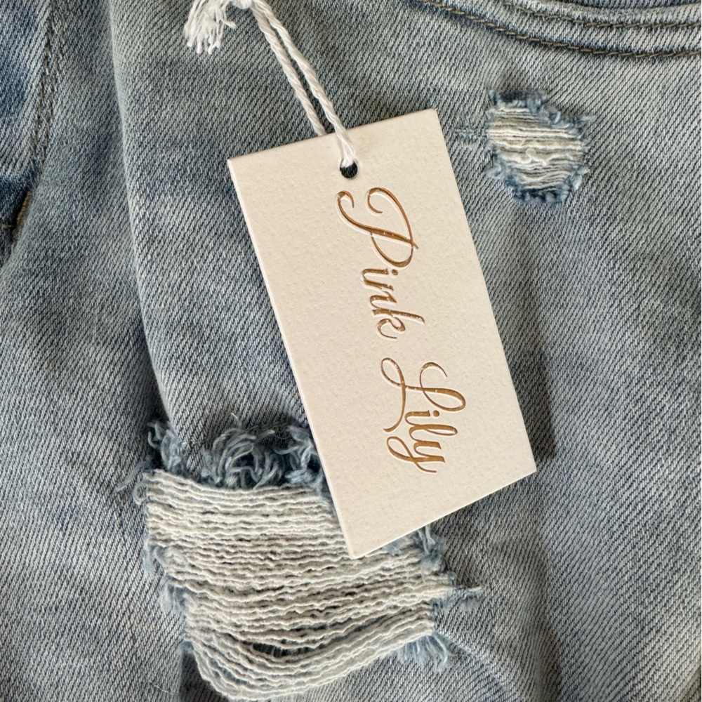 New! Pink Lily distressed denim shorts - Picture 2 of 3